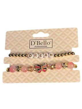 D'Bello 'DREAM' Beaded Bracelet Set - Pink & Gold
